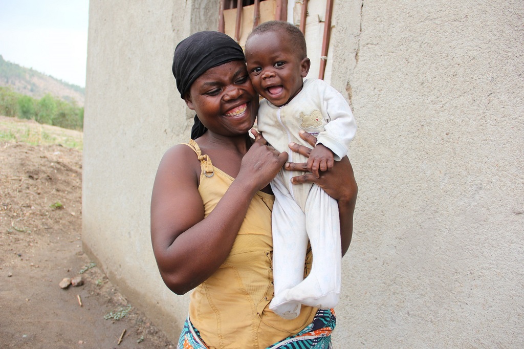Smiling mother and child
